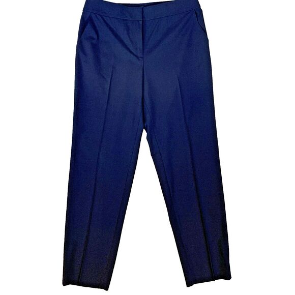 St. John Emma Straight Leg Pleated Navy Blue Cady Trousers Size 4 - Picture 1 of 6